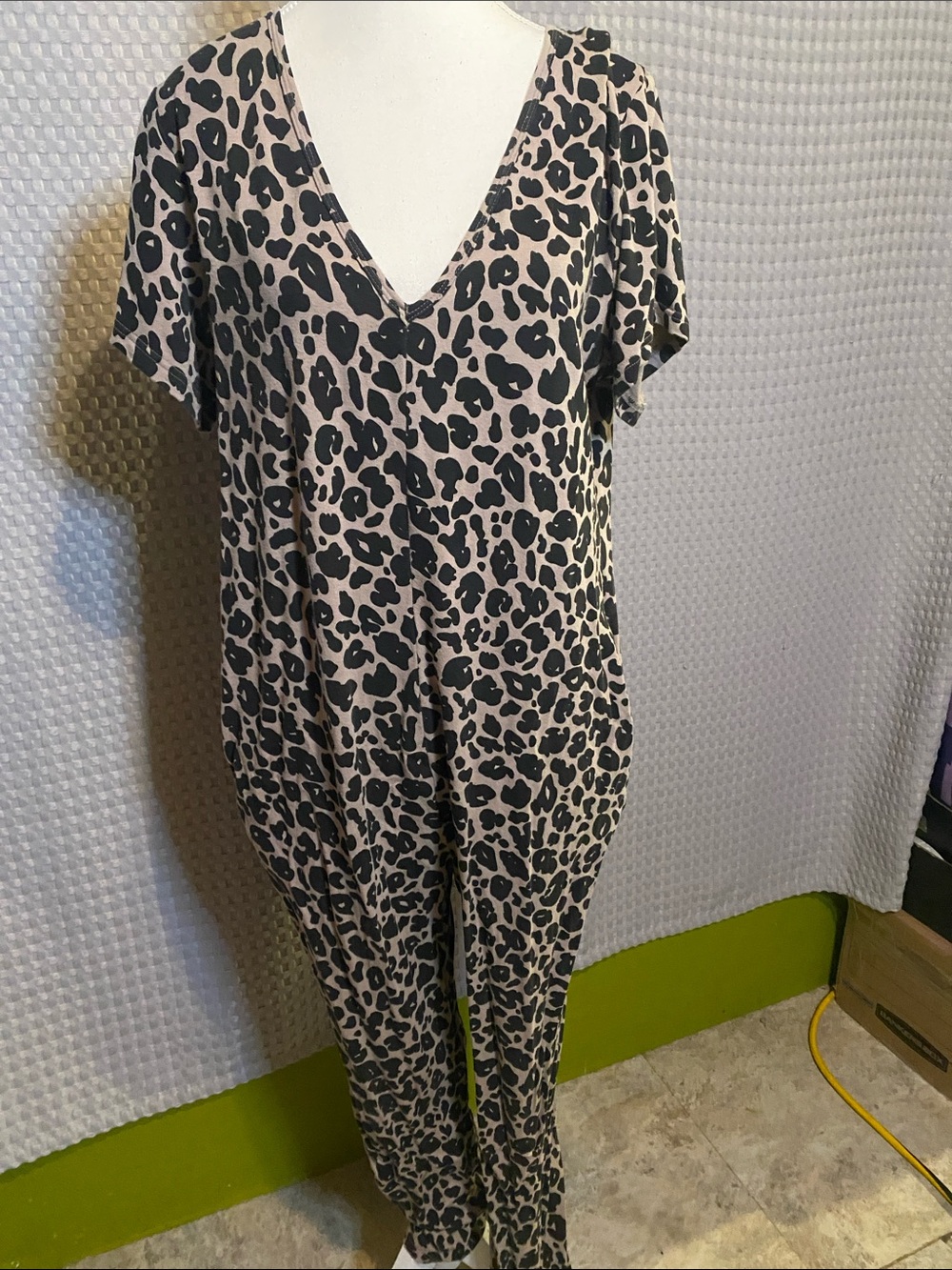 Smash + Tess Taupe and Black Leopard Print V-Neck Jumpsuit